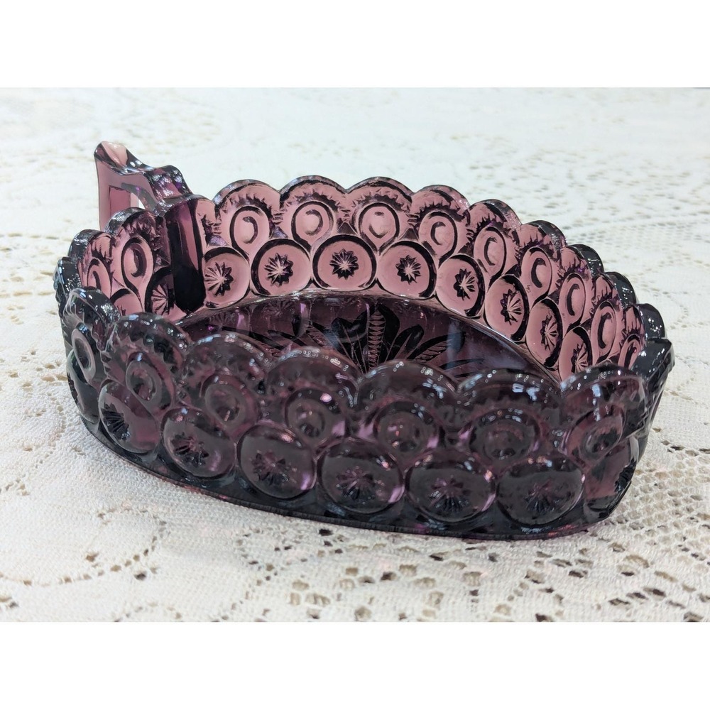 RARE/HTF Vintage Amethyst Moon and Stars Nappy Dish Purple Heart Glass Handle